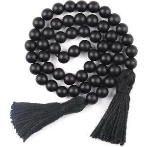Black Wood Tassels Rustic Prayer Beads Boho Beads for Home Wall Hanging Decor